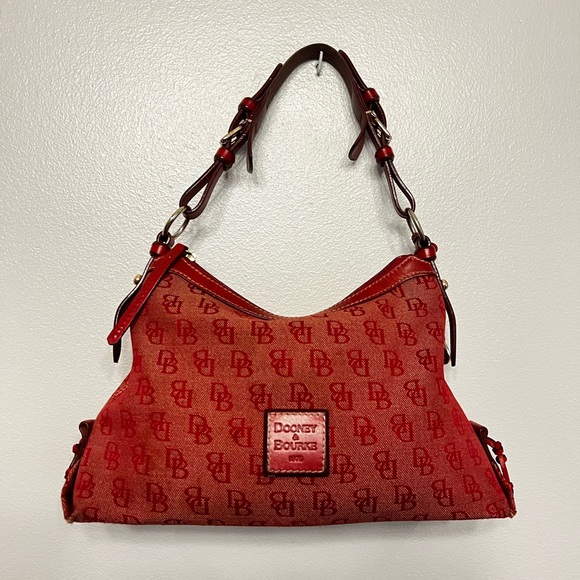 Dooney & Bourke Handbags - Dooney & Bourke Vintage Canvas Red Monogram Shoulder Bag Leather strap